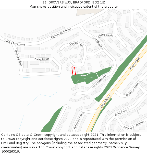 31, DROVERS WAY, BRADFORD, BD2 1JZ: Location map and indicative extent of plot