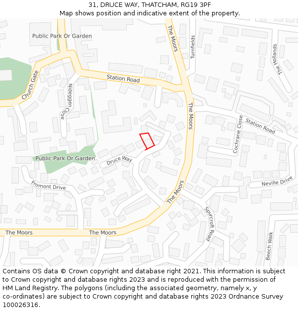 31, DRUCE WAY, THATCHAM, RG19 3PF: Location map and indicative extent of plot