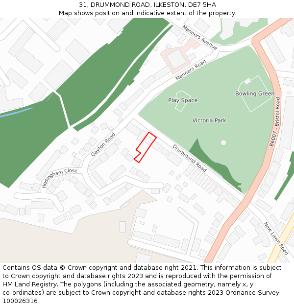 31, DRUMMOND ROAD, ILKESTON, DE7 5HA: Location map and indicative extent of plot