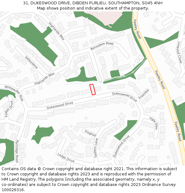 31, DUKESWOOD DRIVE, DIBDEN PURLIEU, SOUTHAMPTON, SO45 4NH: Location map and indicative extent of plot