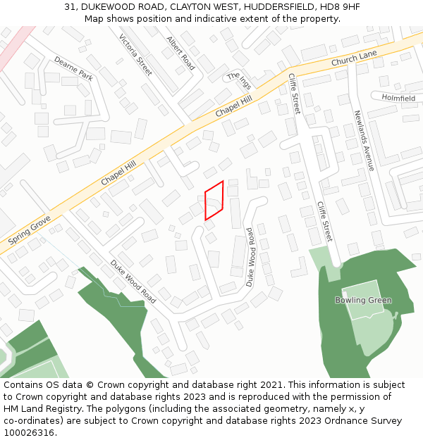 31, DUKEWOOD ROAD, CLAYTON WEST, HUDDERSFIELD, HD8 9HF: Location map and indicative extent of plot