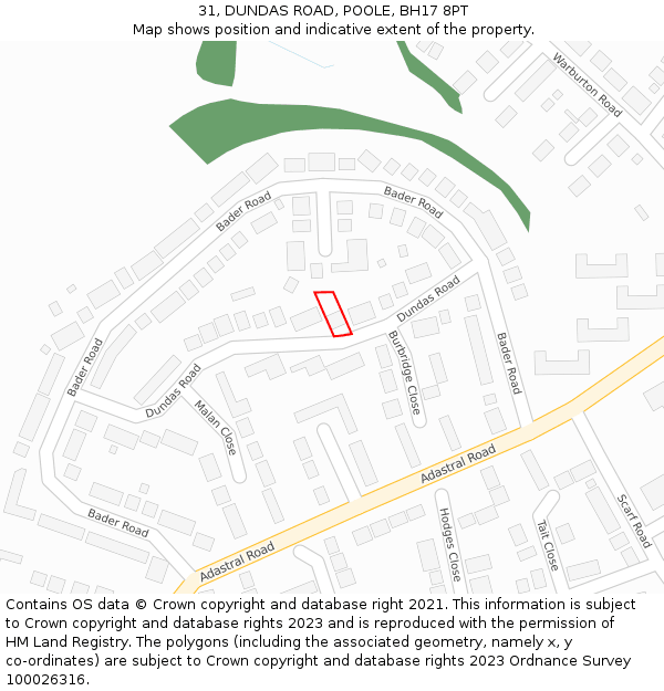 31, DUNDAS ROAD, POOLE, BH17 8PT: Location map and indicative extent of plot