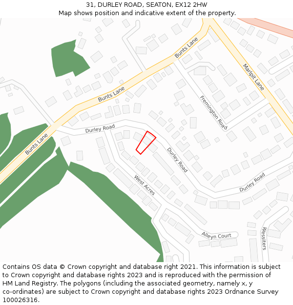 31, DURLEY ROAD, SEATON, EX12 2HW: Location map and indicative extent of plot