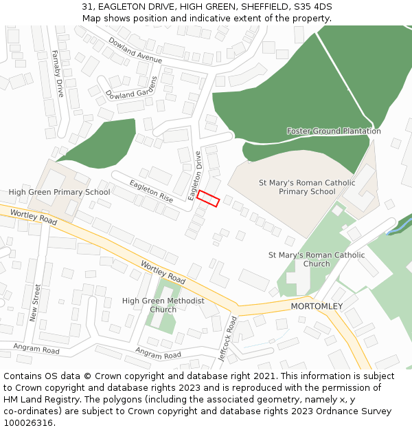 31, EAGLETON DRIVE, HIGH GREEN, SHEFFIELD, S35 4DS: Location map and indicative extent of plot