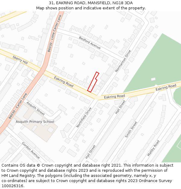 31, EAKRING ROAD, MANSFIELD, NG18 3DA: Location map and indicative extent of plot