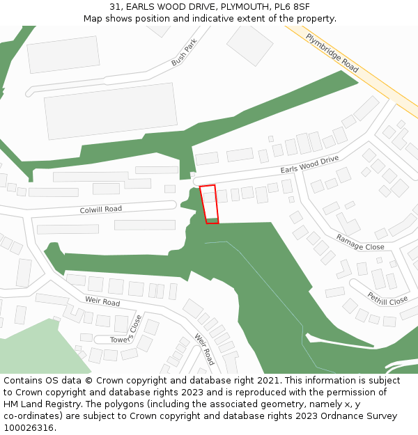 31, EARLS WOOD DRIVE, PLYMOUTH, PL6 8SF: Location map and indicative extent of plot