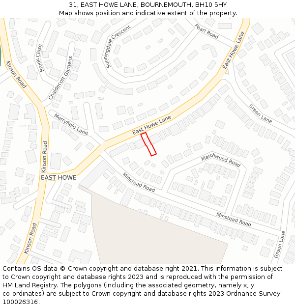 31, EAST HOWE LANE, BOURNEMOUTH, BH10 5HY: Location map and indicative extent of plot