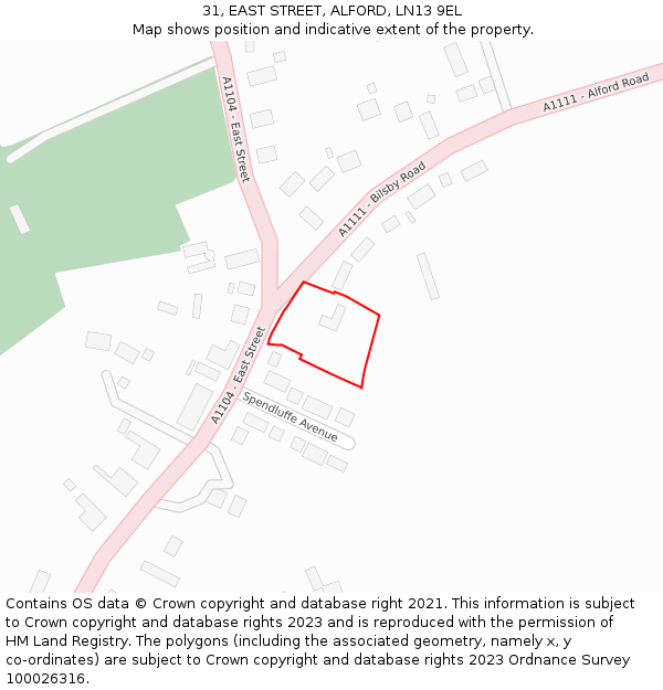 31, EAST STREET, ALFORD, LN13 9EL: Location map and indicative extent of plot