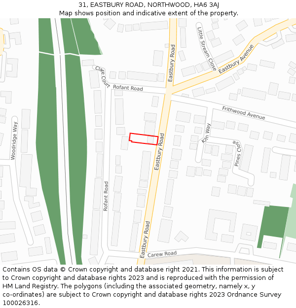 31, EASTBURY ROAD, NORTHWOOD, HA6 3AJ: Location map and indicative extent of plot