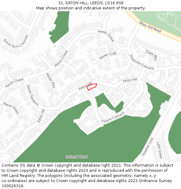 31, EATON HILL, LEEDS, LS16 6SE: Location map and indicative extent of plot