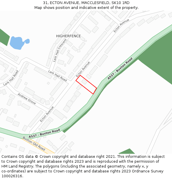 31, ECTON AVENUE, MACCLESFIELD, SK10 1RD: Location map and indicative extent of plot