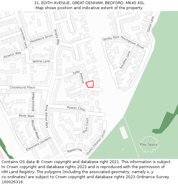 31, EDITH AVENUE, GREAT DENHAM, BEDFORD, MK40 4SL: Location map and indicative extent of plot