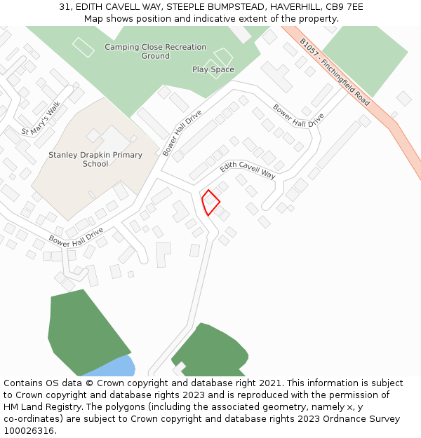 31, EDITH CAVELL WAY, STEEPLE BUMPSTEAD, HAVERHILL, CB9 7EE: Location map and indicative extent of plot