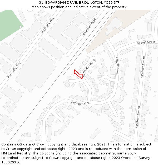 31, EDWARDIAN DRIVE, BRIDLINGTON, YO15 3TF: Location map and indicative extent of plot
