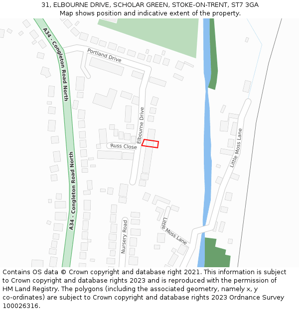 31, ELBOURNE DRIVE, SCHOLAR GREEN, STOKE-ON-TRENT, ST7 3GA: Location map and indicative extent of plot