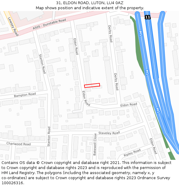 31, ELDON ROAD, LUTON, LU4 0AZ: Location map and indicative extent of plot