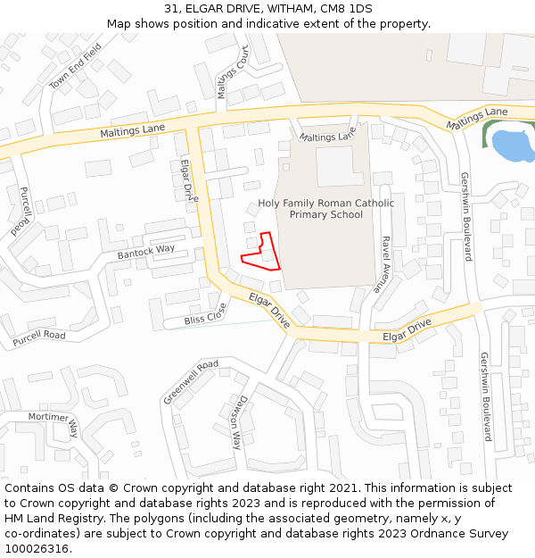 31, ELGAR DRIVE, WITHAM, CM8 1DS: Location map and indicative extent of plot