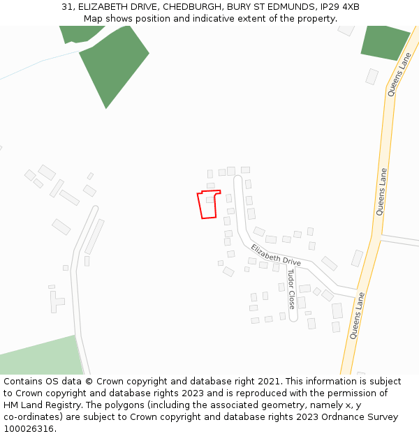 31, ELIZABETH DRIVE, CHEDBURGH, BURY ST EDMUNDS, IP29 4XB: Location map and indicative extent of plot