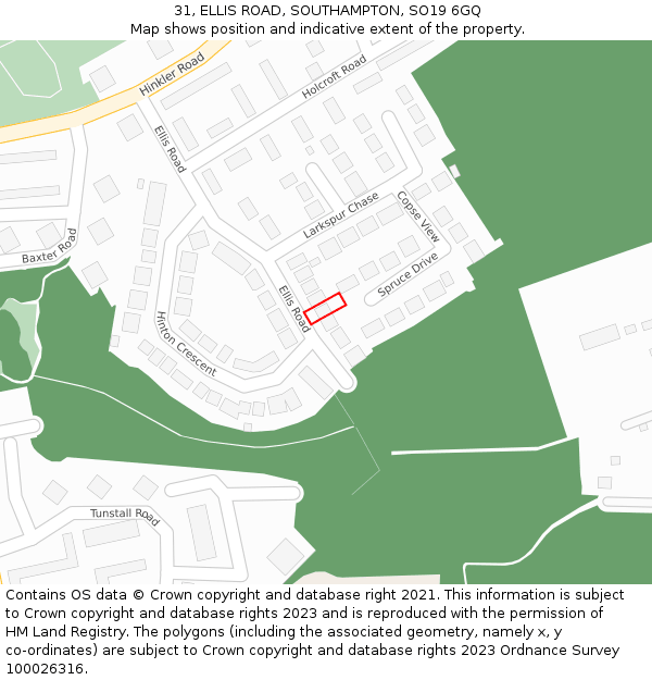 31, ELLIS ROAD, SOUTHAMPTON, SO19 6GQ: Location map and indicative extent of plot