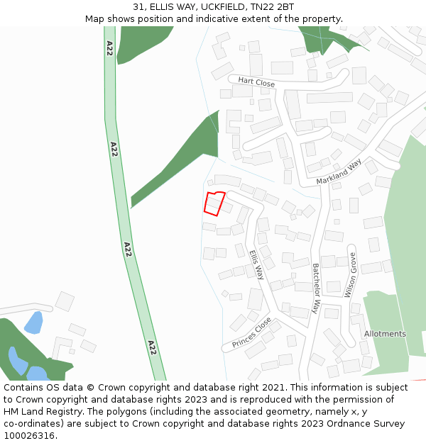 31, ELLIS WAY, UCKFIELD, TN22 2BT: Location map and indicative extent of plot