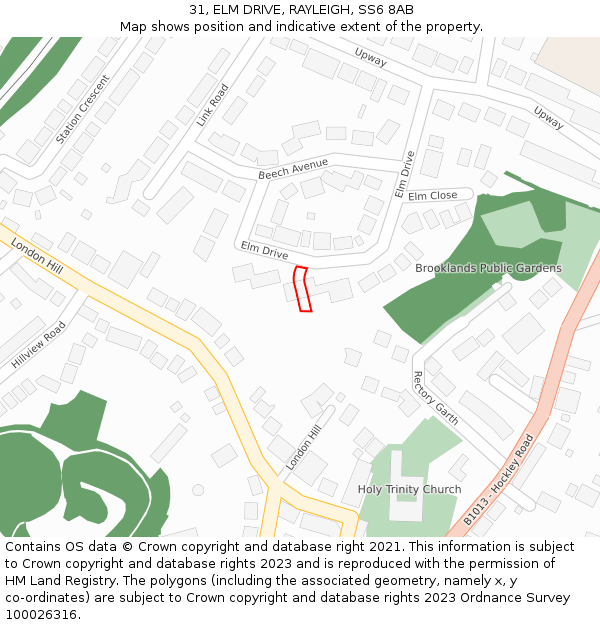 31, ELM DRIVE, RAYLEIGH, SS6 8AB: Location map and indicative extent of plot