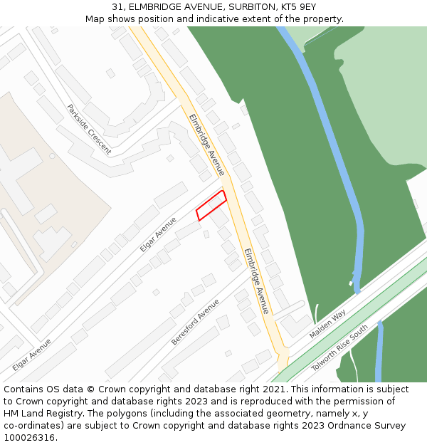 31, ELMBRIDGE AVENUE, SURBITON, KT5 9EY: Location map and indicative extent of plot