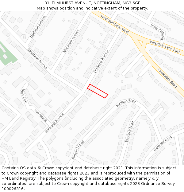 31, ELMHURST AVENUE, NOTTINGHAM, NG3 6GF: Location map and indicative extent of plot