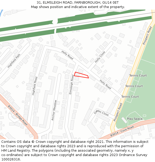 31, ELMSLEIGH ROAD, FARNBOROUGH, GU14 0ET: Location map and indicative extent of plot