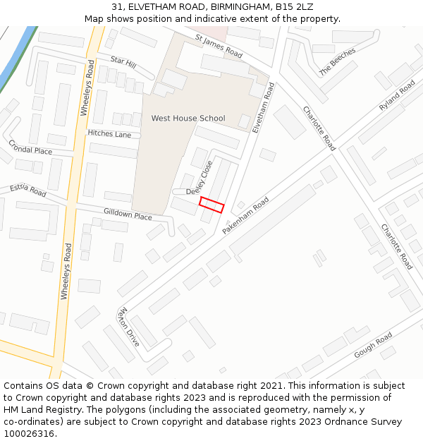 31, ELVETHAM ROAD, BIRMINGHAM, B15 2LZ: Location map and indicative extent of plot