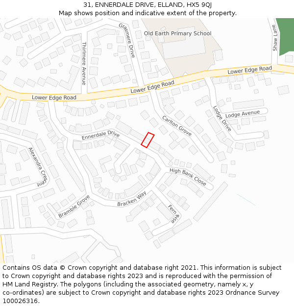 31, ENNERDALE DRIVE, ELLAND, HX5 9QJ: Location map and indicative extent of plot