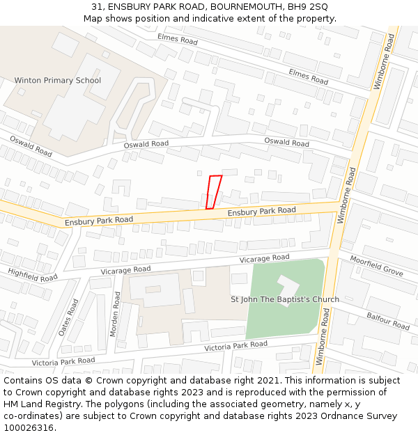 31, ENSBURY PARK ROAD, BOURNEMOUTH, BH9 2SQ: Location map and indicative extent of plot