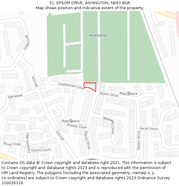 31, EPSOM DRIVE, ASHINGTON, NE63 8NA: Location map and indicative extent of plot