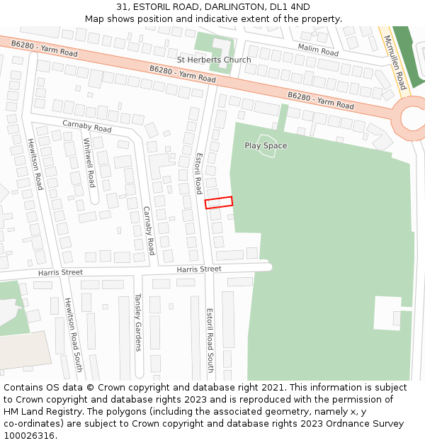 31, ESTORIL ROAD, DARLINGTON, DL1 4ND: Location map and indicative extent of plot