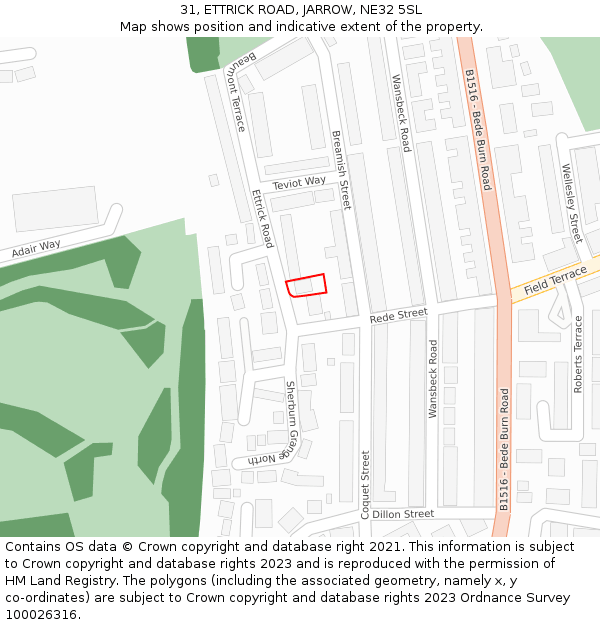 31, ETTRICK ROAD, JARROW, NE32 5SL: Location map and indicative extent of plot