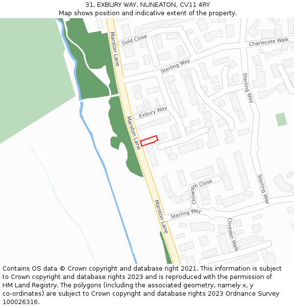 31, EXBURY WAY, NUNEATON, CV11 4RY: Location map and indicative extent of plot