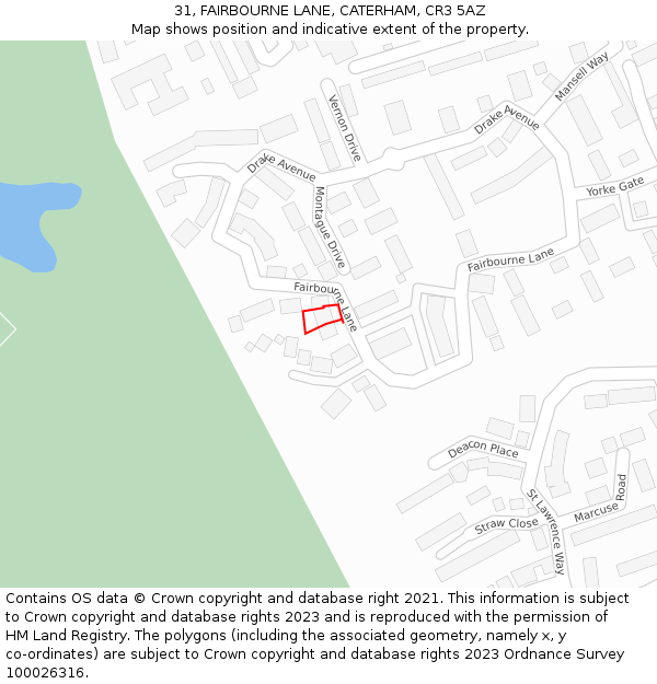 31, FAIRBOURNE LANE, CATERHAM, CR3 5AZ: Location map and indicative extent of plot