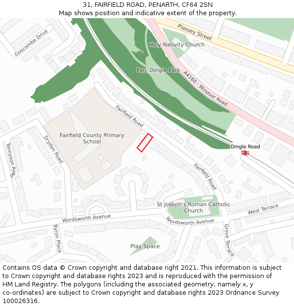 31, FAIRFIELD ROAD, PENARTH, CF64 2SN: Location map and indicative extent of plot