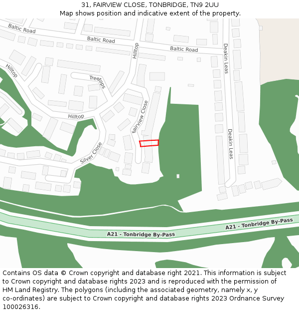 31, FAIRVIEW CLOSE, TONBRIDGE, TN9 2UU: Location map and indicative extent of plot