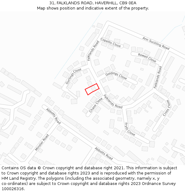 31, FALKLANDS ROAD, HAVERHILL, CB9 0EA: Location map and indicative extent of plot