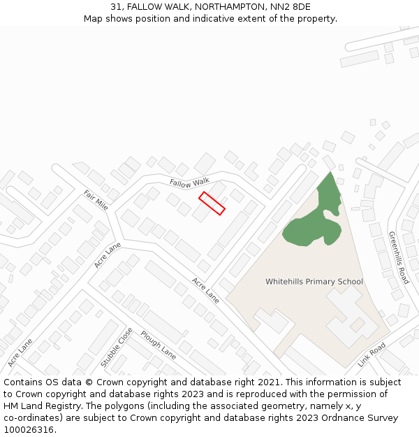 31, FALLOW WALK, NORTHAMPTON, NN2 8DE: Location map and indicative extent of plot