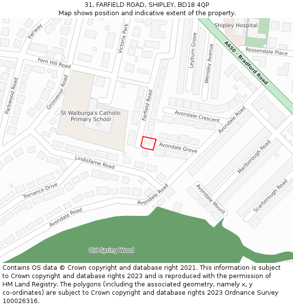 31, FARFIELD ROAD, SHIPLEY, BD18 4QP: Location map and indicative extent of plot