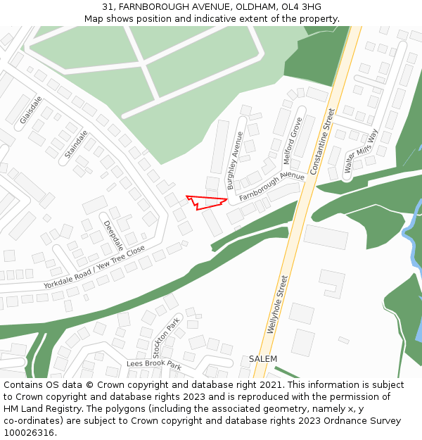 31, FARNBOROUGH AVENUE, OLDHAM, OL4 3HG: Location map and indicative extent of plot