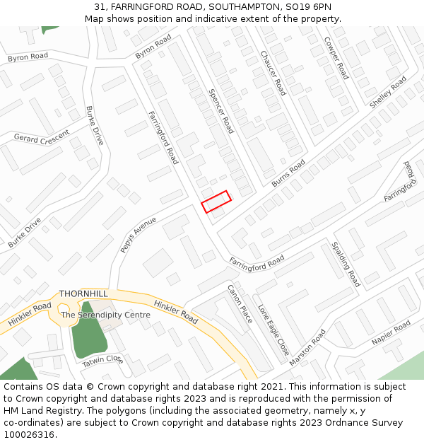 31, FARRINGFORD ROAD, SOUTHAMPTON, SO19 6PN: Location map and indicative extent of plot