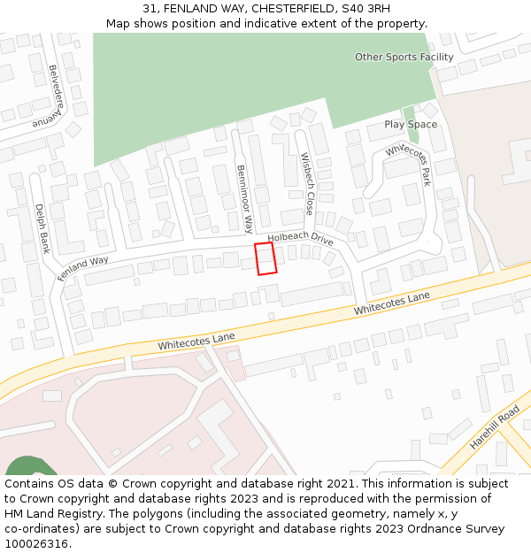 31, FENLAND WAY, CHESTERFIELD, S40 3RH: Location map and indicative extent of plot