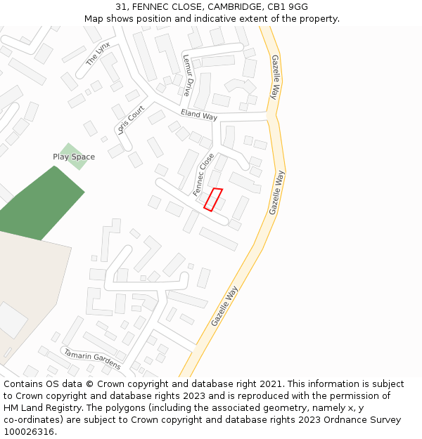 31, FENNEC CLOSE, CAMBRIDGE, CB1 9GG: Location map and indicative extent of plot