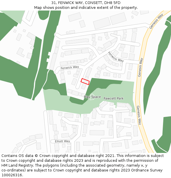31, FENWICK WAY, CONSETT, DH8 5FD: Location map and indicative extent of plot