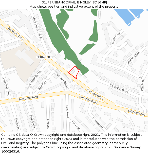 31, FERNBANK DRIVE, BINGLEY, BD16 4PJ: Location map and indicative extent of plot