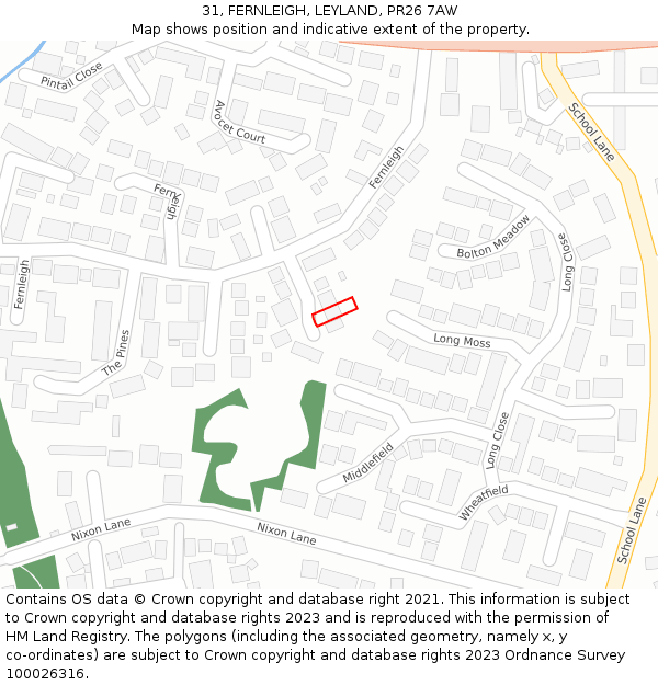 31, FERNLEIGH, LEYLAND, PR26 7AW: Location map and indicative extent of plot