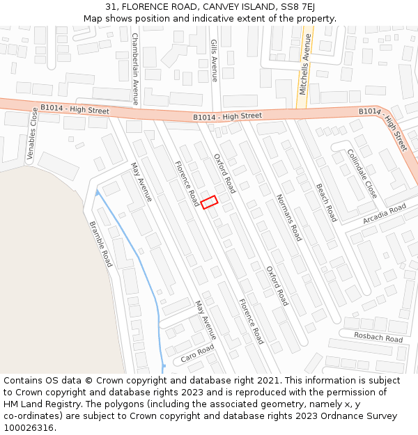 31, FLORENCE ROAD, CANVEY ISLAND, SS8 7EJ: Location map and indicative extent of plot