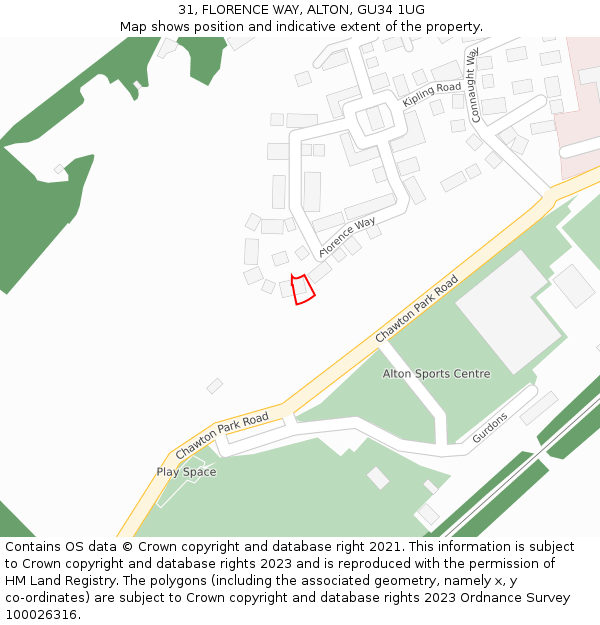 31, FLORENCE WAY, ALTON, GU34 1UG: Location map and indicative extent of plot